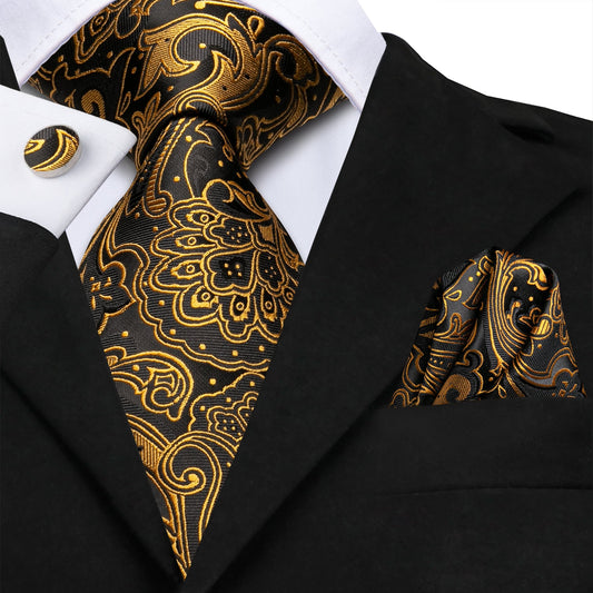 Gold and Black Paisley Luxury Tie Set tie sets - Sophisticated Gentlemen