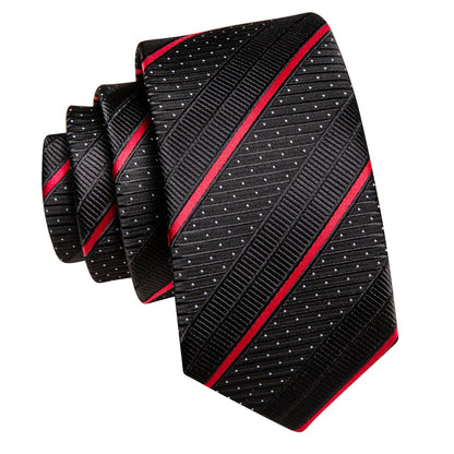 Black & Red Striped Tie, Pocket Square & Cufflinks Set tie sets - Sophisticated Gentlemen
