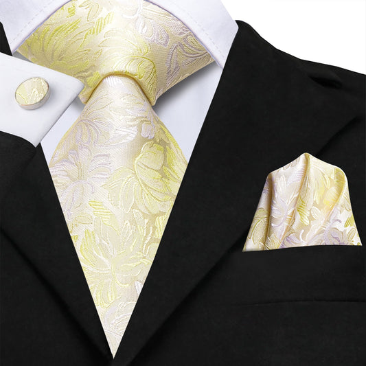 Yellow and Champagne Floral Tie Set tie sets - Sophisticated Gentlemen