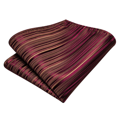 Burgundy and Gold Striped Silk Tie, Pocket Square and Cufflinks tie sets    - Sophisticated Gentlemen