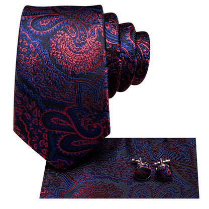 Red and Blue Floral Silk Tie, Pocket Square and Cufflinks tie sets    - Sophisticated Gentlemen