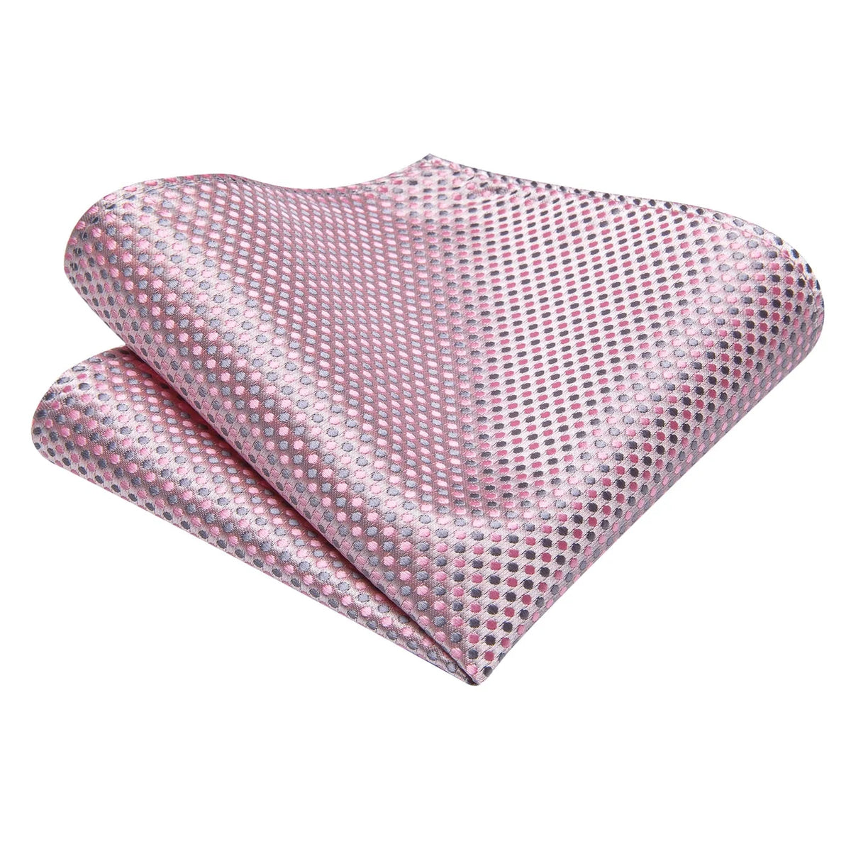 Pink and gray micro dot silk pocket square with textured dotted pattern