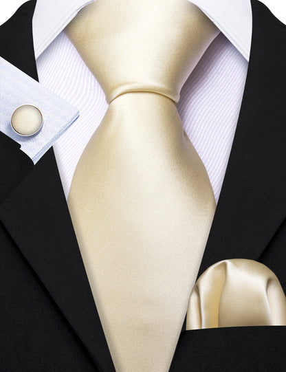 Ivory Beige Solid Tie, Pocket Square and Cufflinks Set tie sets    - Sophisticated Gentlemen