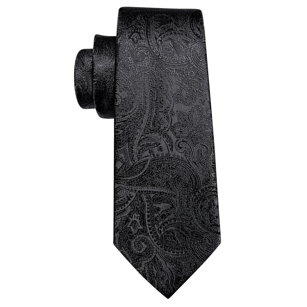 Black Paisley Tie, Pocket Square and Cufflinks Set tie sets    - Sophisticated Gentlemen