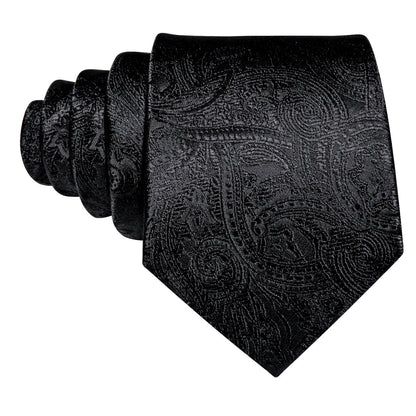 Black Paisley Tie, Pocket Square and Cufflinks Set tie sets    - Sophisticated Gentlemen