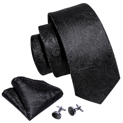 Black Paisley Tie, Pocket Square and Cufflinks Set tie sets    - Sophisticated Gentlemen