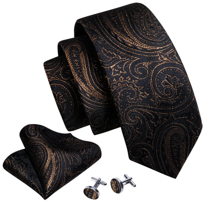 Classic Black Paisley Silk Tie, Pocket Square and Cufflinks Set tie sets    - Sophisticated Gentlemen