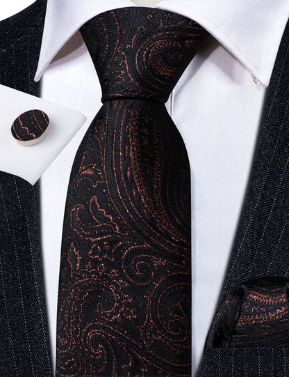 Black Floral Silk Tie, Pocket Square and Cufflinks Set tie sets    - Sophisticated Gentlemen