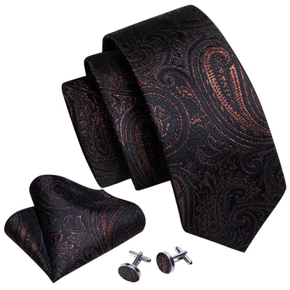 Black Floral Silk Tie, Pocket Square and Cufflinks Set tie sets    - Sophisticated Gentlemen