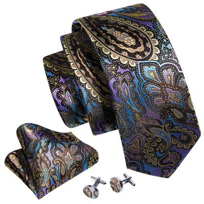 Colorful Novelty Paisley Silk Tie, Pocket Square and Cufflinks Set tie sets    - Sophisticated Gentlemen