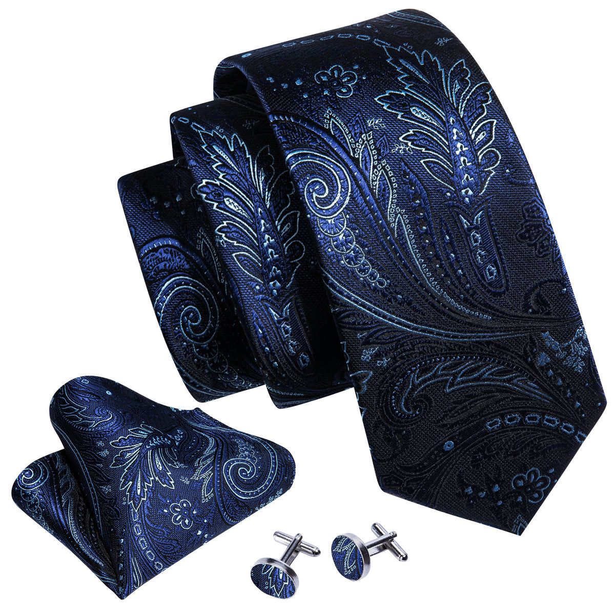 Blue Paisley Silk Tie, Pocket Square and Cufflinks Set tie sets    - Sophisticated Gentlemen
