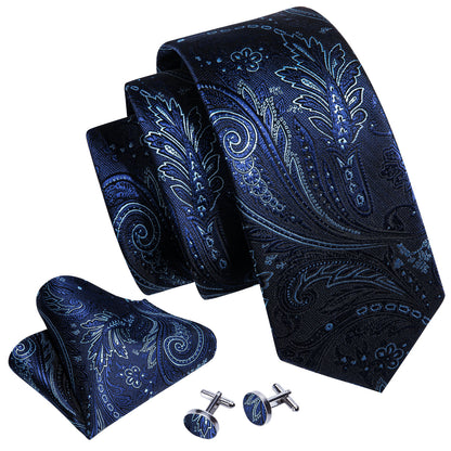 Blue Paisley Silk Tie, Pocket Square and Cufflinks Set tie sets    - Sophisticated Gentlemen