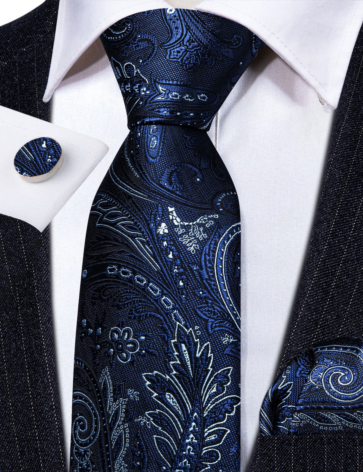 Blue Paisley Silk Tie, Pocket Square and Cufflinks Set tie sets    - Sophisticated Gentlemen