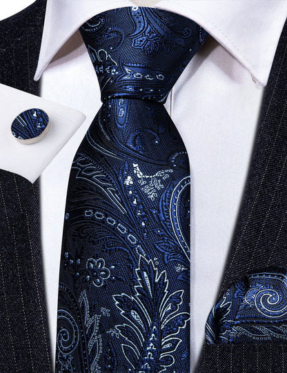 Blue Paisley Silk Tie, Pocket Square and Cufflinks Set tie sets    - Sophisticated Gentlemen