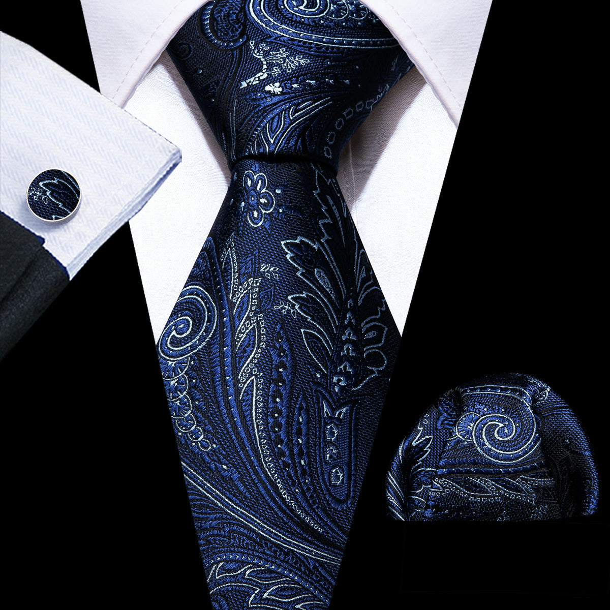 Blue Paisley Silk Tie, Pocket Square and Cufflinks Set tie sets    - Sophisticated Gentlemen