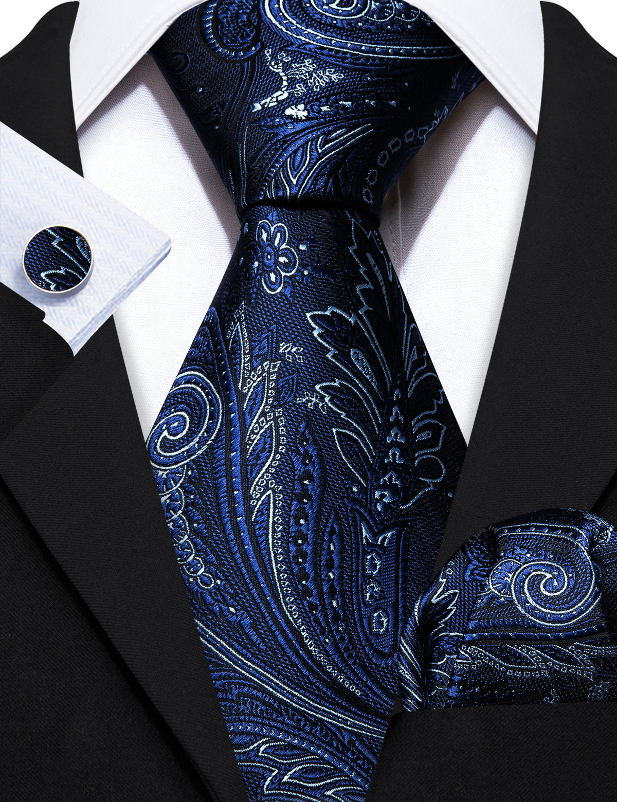 Blue Paisley Silk Tie, Pocket Square and Cufflinks Set tie sets    - Sophisticated Gentlemen
