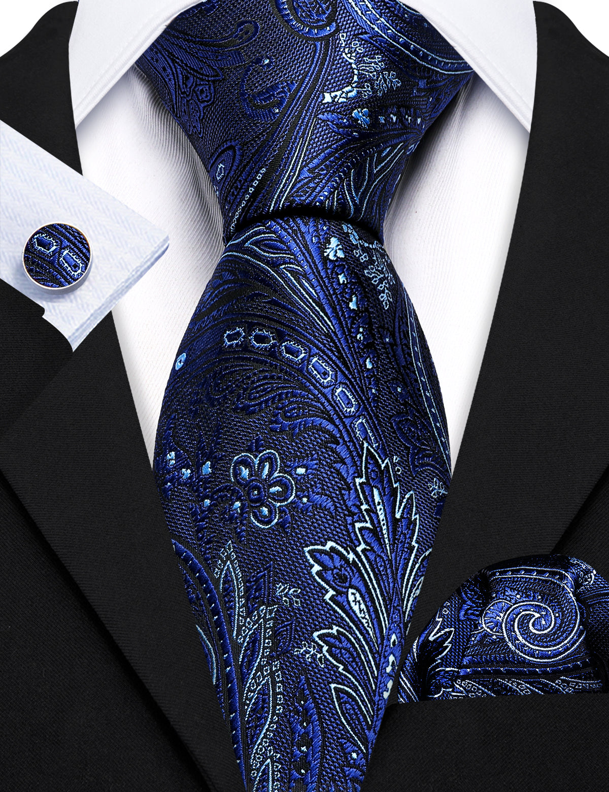 Blue Paisley Silk Tie, Pocket Square and Cufflinks Set tie sets    - Sophisticated Gentlemen