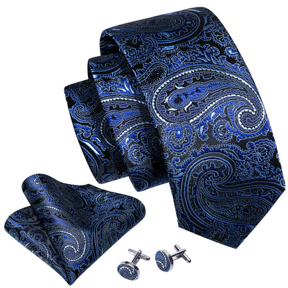Blue Paisley Silk Tie, Pocket Square and Cufflinks Set tie sets    - Sophisticated Gentlemen