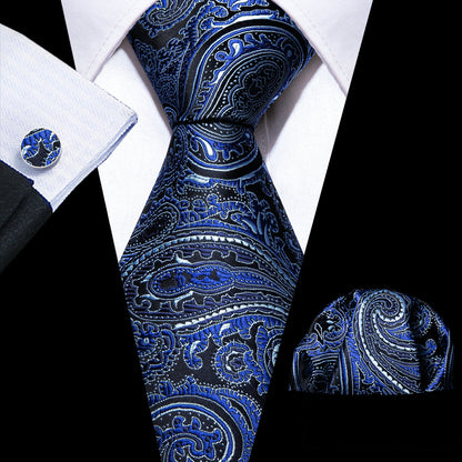 Blue Paisley Silk Tie, Pocket Square and Cufflinks Set tie sets    - Sophisticated Gentlemen