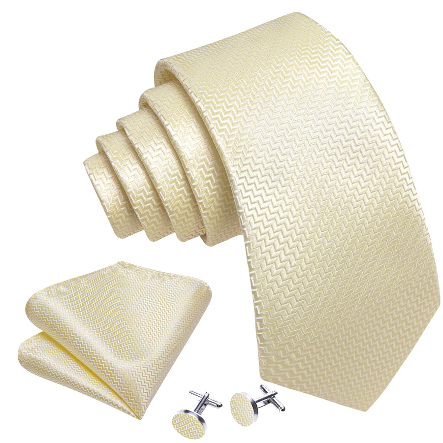 Ivory Silk XL Tie, Pocket Square and Cufflinks tie sets    - Sophisticated Gentlemen