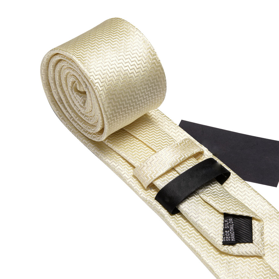 Ivory Silk XL Tie, Pocket Square and Cufflinks tie sets    - Sophisticated Gentlemen