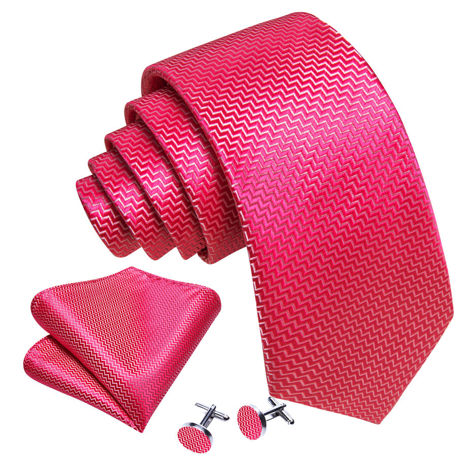 Rose Red Silk XL Tie, Pocket Square and Cufflinks tie sets    - Sophisticated Gentlemen
