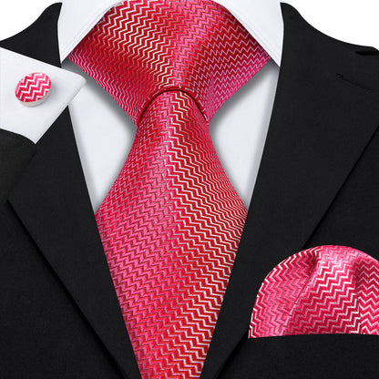 Rose Red Silk XL Tie, Pocket Square and Cufflinks tie sets    - Sophisticated Gentlemen