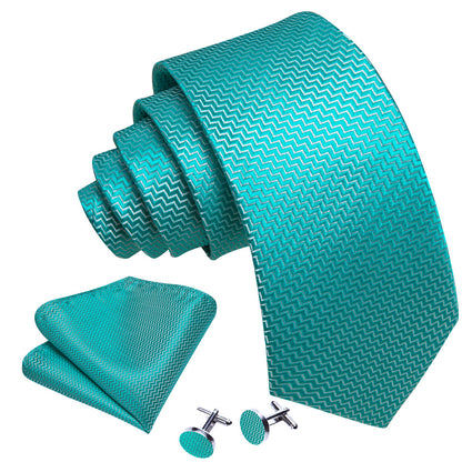 Aqua Blue Ornament XL Tie, Pocket Square and Cufflinks tie sets    - Sophisticated Gentlemen
