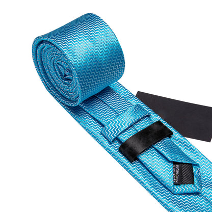 Sky Blue Ornament XL Tie, Pocket Square and Cufflinks tie sets    - Sophisticated Gentlemen