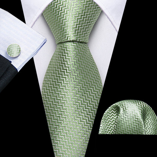 Avocado Green Ornament XL Tie, Pocket Square and Cufflinks tie sets    - Sophisticated Gentlemen