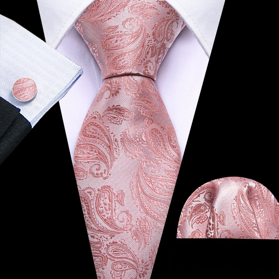 Coral Paisley XL Tie, Pocket Square and Cufflinks tie sets    - Sophisticated Gentlemen