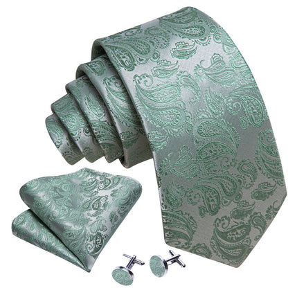 Mint Green Paisley XL Tie, Pocket Square and Cufflinks tie sets    - Sophisticated Gentlemen