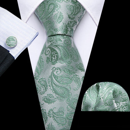 Mint Green Paisley XL Tie, Pocket Square and Cufflinks tie sets    - Sophisticated Gentlemen