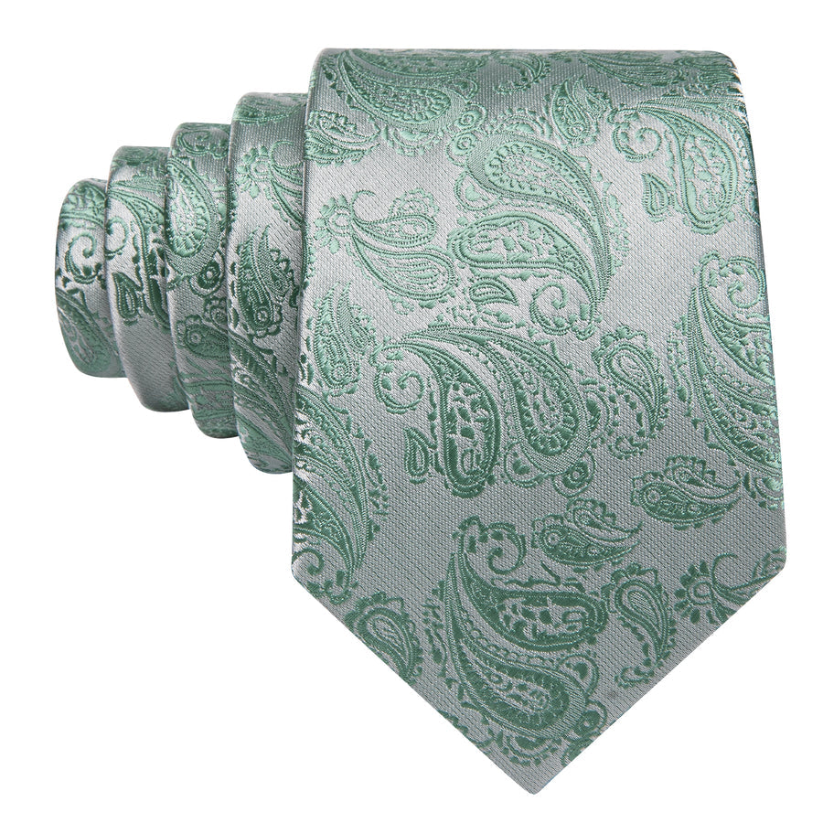 Mint Green Paisley XL Tie, Pocket Square and Cufflinks tie sets    - Sophisticated Gentlemen