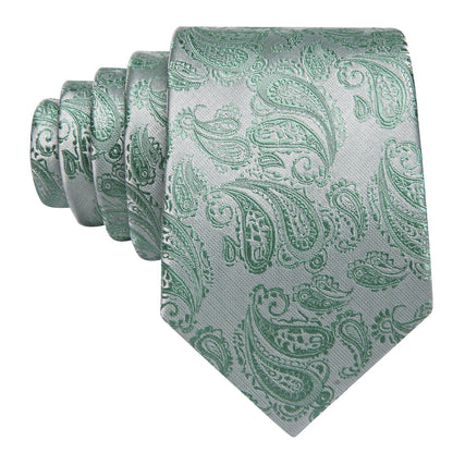 Mint Green Paisley XL Tie, Pocket Square and Cufflinks tie sets    - Sophisticated Gentlemen