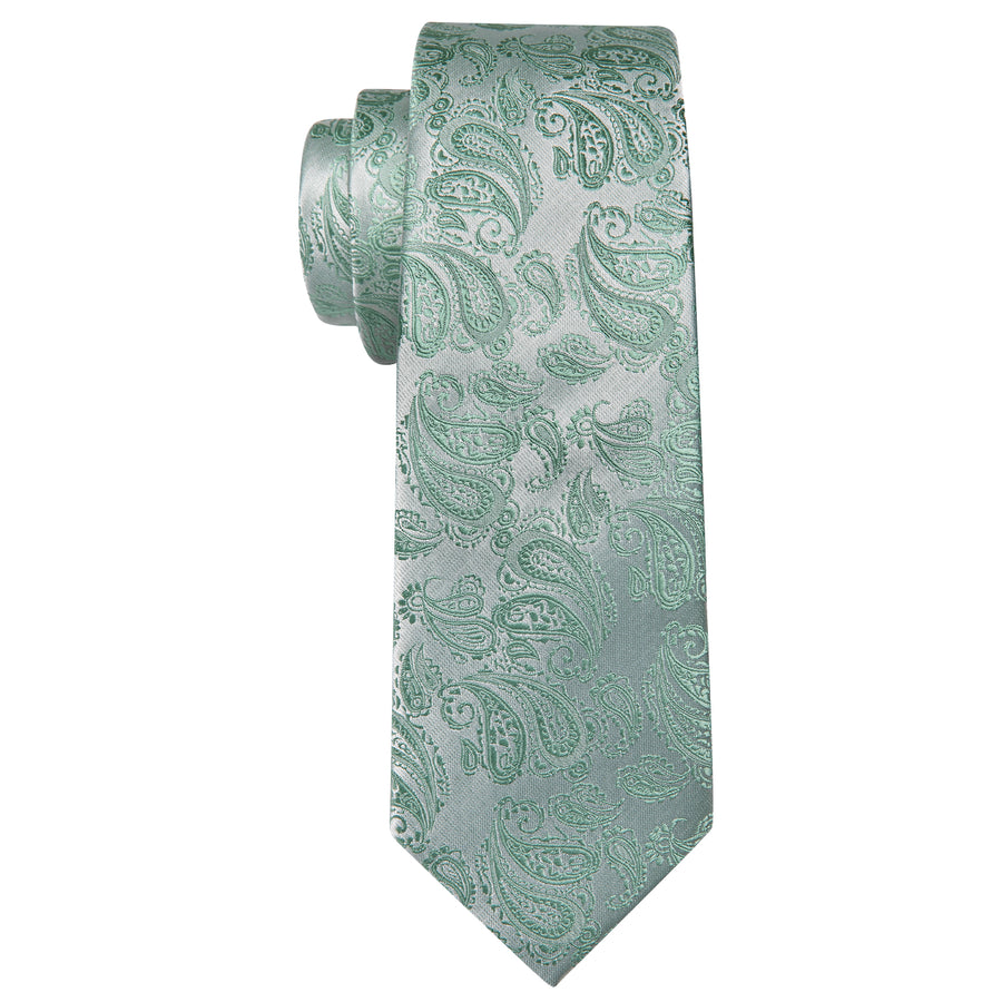 Mint Green Paisley XL Tie, Pocket Square and Cufflinks tie sets    - Sophisticated Gentlemen
