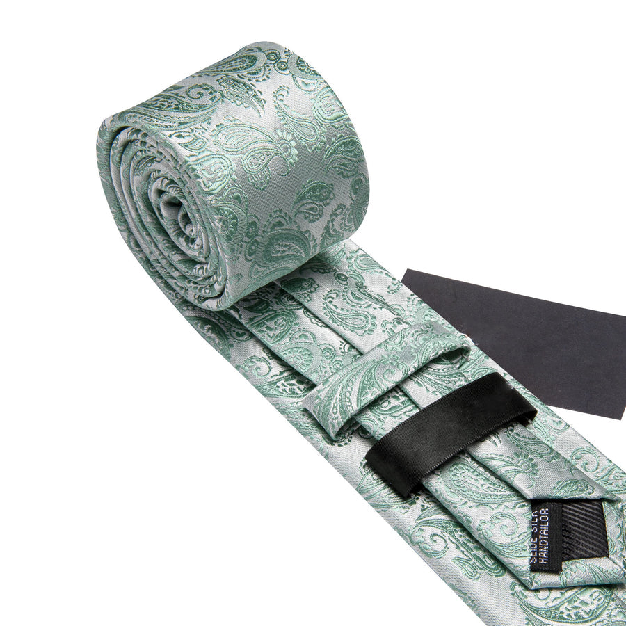 Mint Green Paisley XL Tie, Pocket Square and Cufflinks tie sets    - Sophisticated Gentlemen