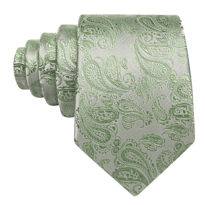 Avocado Green Paisley XL Tie, Pocket Square and Cufflinks tie sets    - Sophisticated Gentlemen