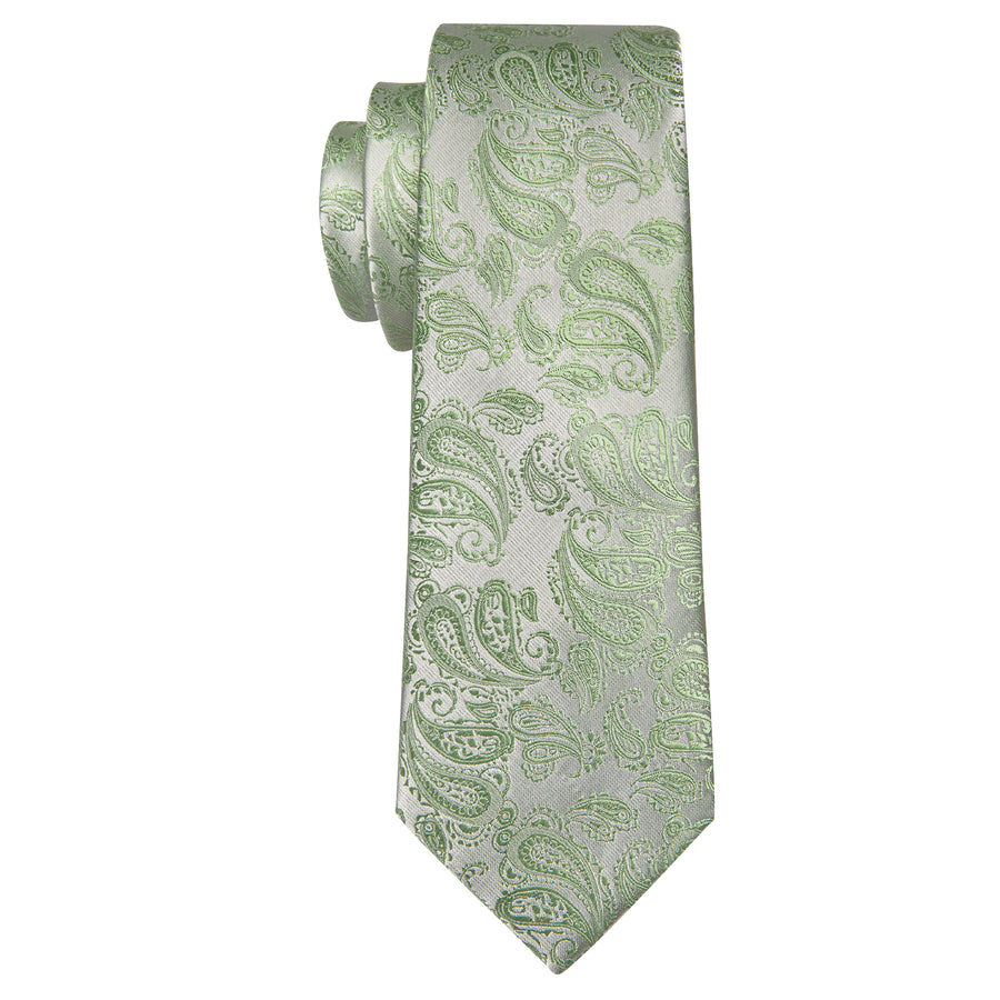 Avocado Green Paisley XL Tie, Pocket Square and Cufflinks tie sets    - Sophisticated Gentlemen