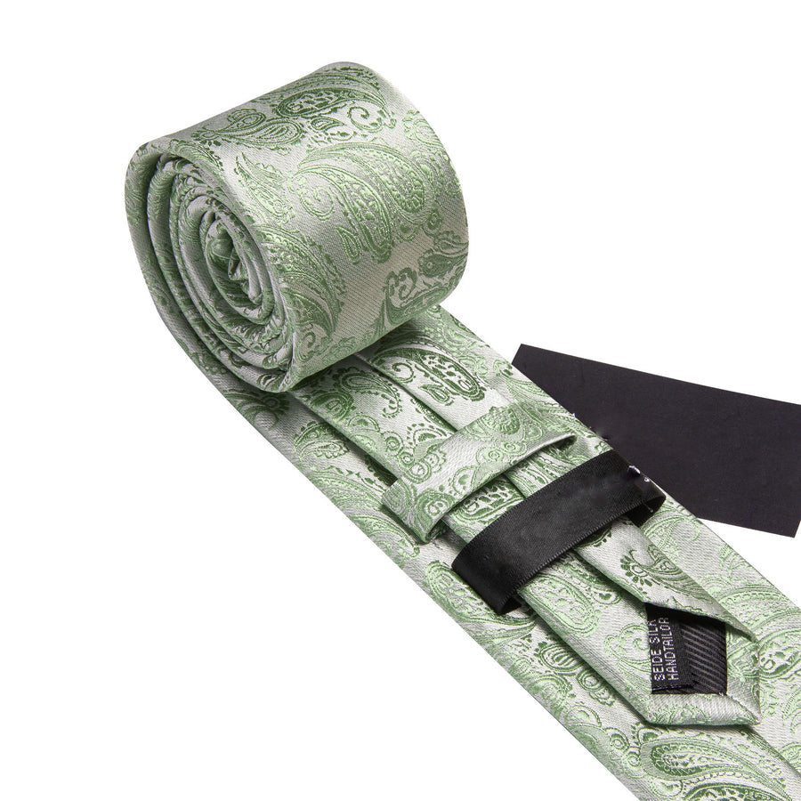Avocado Green Paisley XL Tie, Pocket Square and Cufflinks tie sets    - Sophisticated Gentlemen