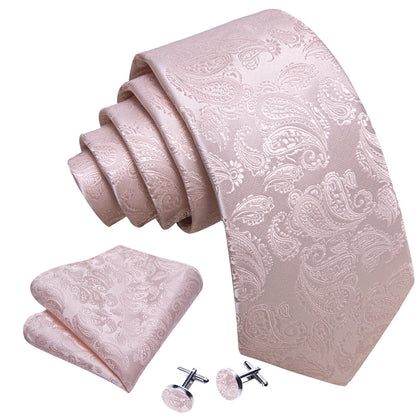 Light Pink Paisley XL Tie, Pocket Square and Cufflinks tie sets    - Sophisticated Gentlemen