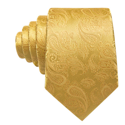 Gold Paisley XL Tie, Pocket Square and Cufflinks tie sets    - Sophisticated Gentlemen