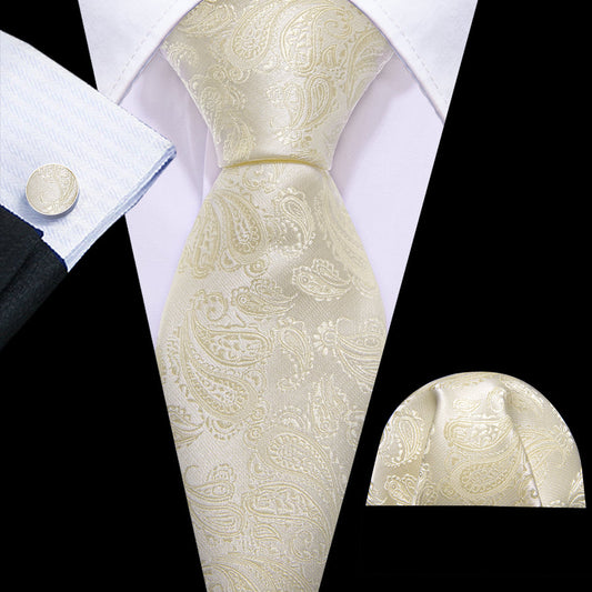 Ivory Paisley XL Tie, Pocket Square and Cufflinks tie sets    - Sophisticated Gentlemen