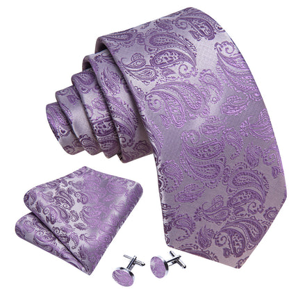 Pale Purple Paisley XL Tie, Pocket Square and Cufflinks tie sets    - Sophisticated Gentlemen