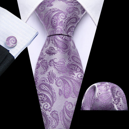 Pale Purple Paisley XL Tie, Pocket Square and Cufflinks tie sets    - Sophisticated Gentlemen