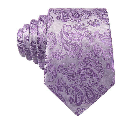 Pale Purple Paisley XL Tie, Pocket Square and Cufflinks tie sets    - Sophisticated Gentlemen