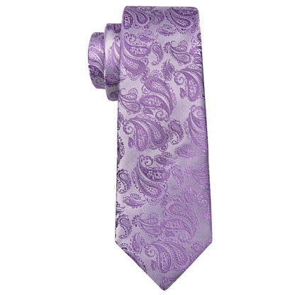 Pale Purple Paisley XL Tie, Pocket Square and Cufflinks tie sets    - Sophisticated Gentlemen