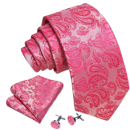 Rose and Red Paisley XL Tie, Pocket Square and Cufflinks tie sets    - Sophisticated Gentlemen