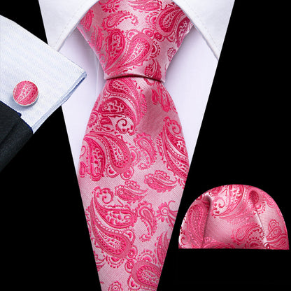 Rose and Red Paisley XL Tie, Pocket Square and Cufflinks tie sets    - Sophisticated Gentlemen