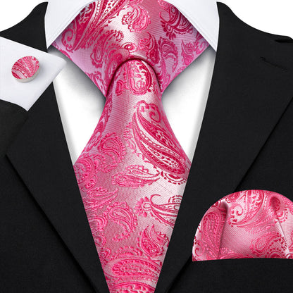 Rose and Red Paisley XL Tie, Pocket Square and Cufflinks tie sets    - Sophisticated Gentlemen